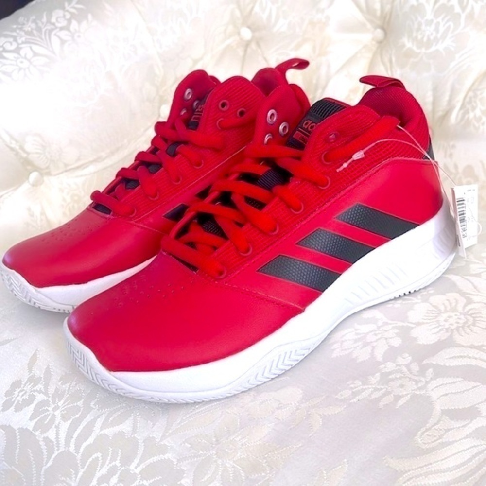 Brand New Adidas Boys CF Ilation 2.0 Mid Top Red & Black Basketball Sneakers